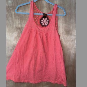 Lucky Brand Crochet Back Tank Top coral SZ L